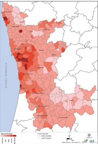 Figura 2.13 - Índice de Privação para o Risco de diabetes na área metropolitana do Porto (Extraído de [24])