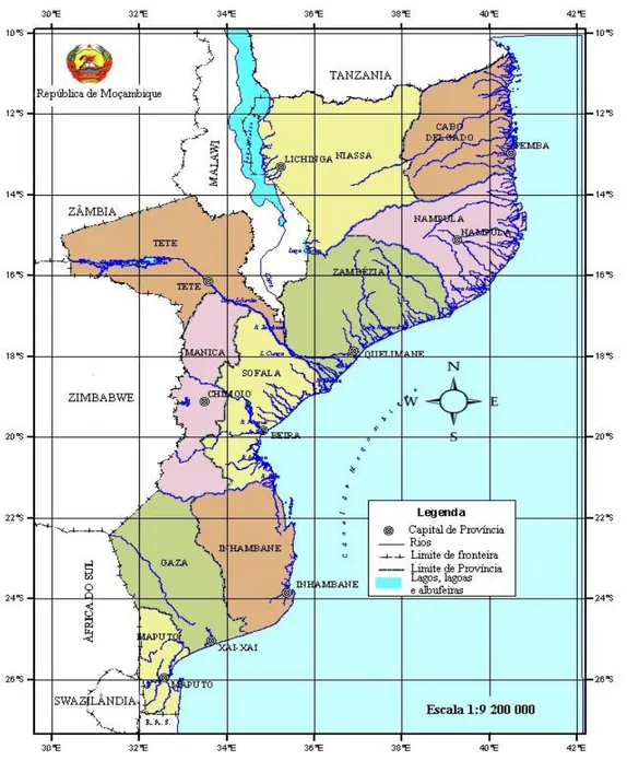 Figura 10 - Mapa de localização geográfica de Moçambique (CENACARTA, 2008) 