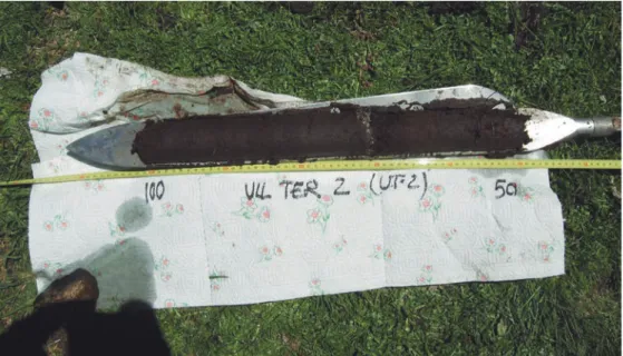 Fig. 8.  Registro de sedimento turboso extraído con sonda rusa en la turbera de Ull de Ter (Vallter, Pirineo oriental).