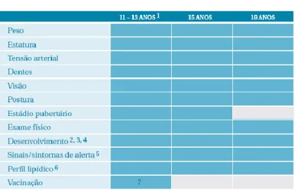 Figura 5 – Parâmetros a avaliar e cuidados antecipatórios dos 10 aos 18 anos de vida 