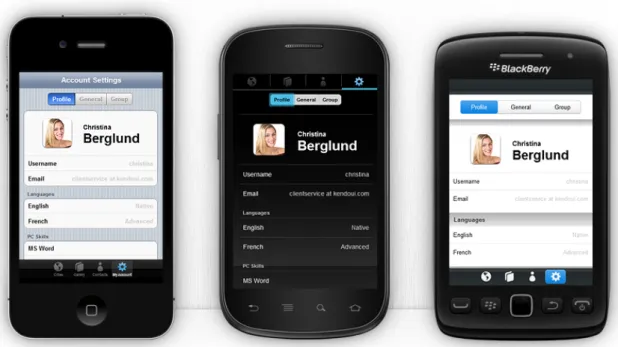 Figure 2.2: Kendo UI on iPhone, Android and BlackBerry