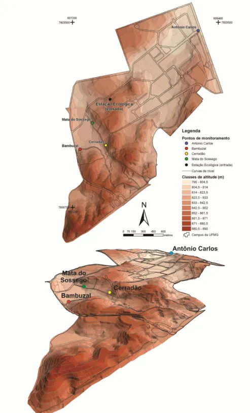 Fig. 5 – Modelo Digital do Terreno do campus da UFMG – Pampulha. 