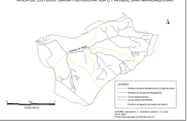 Figura 6 - Mapa da bacia hidrográfica e área do Parque das Mangabeiras. 