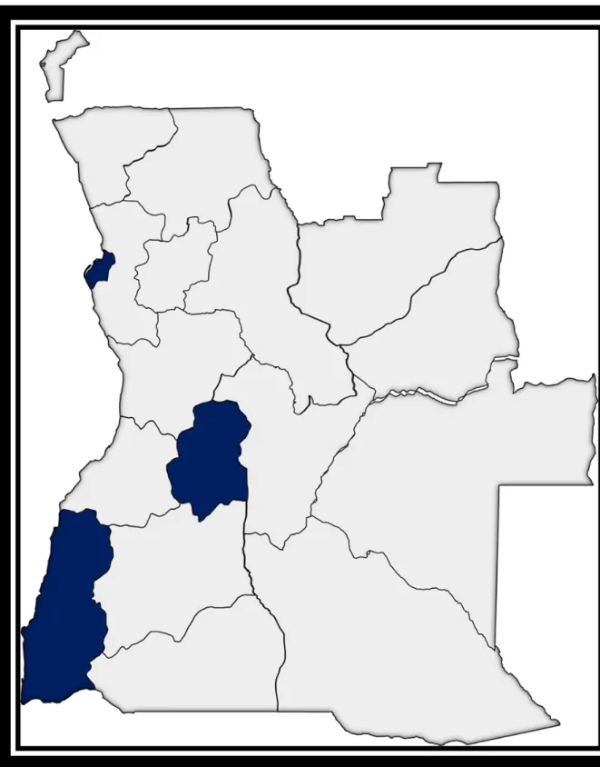 Tabela  5  Mapa 9   de  Angola  com  as  Especificações  das  áreas  com  Serviços  de  Referência  tradicionais e Digitais 10   Luanda, Huambo, Namibe