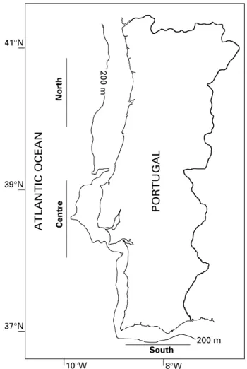 Fig. 1. Sampling areas oﬀ the Portuguese coast.