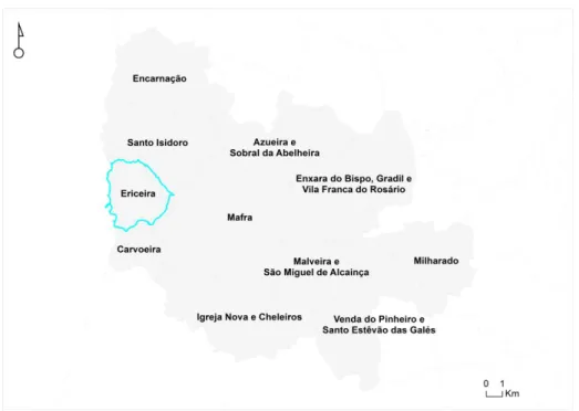 Figura 4: Enquadramento das freguesias do Concelho de Mafra. Fonte: Elaboração cartográfica por  Ricardo Mendes