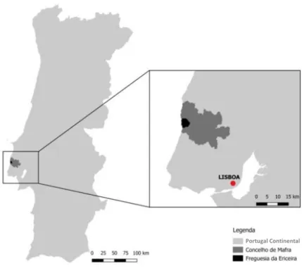 Figura 5: Localização Geográfica da Ericeira (Mafra). Fonte: elaboração cartográfica por Sérgio Bispo