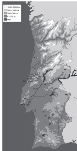 FIG. 5.1.1-10  – Mapa de localização das fontes primárias de sílex  amostradas no Cenomaniano superior (C2s) e de fontes  descritas na literatura (C2sB).