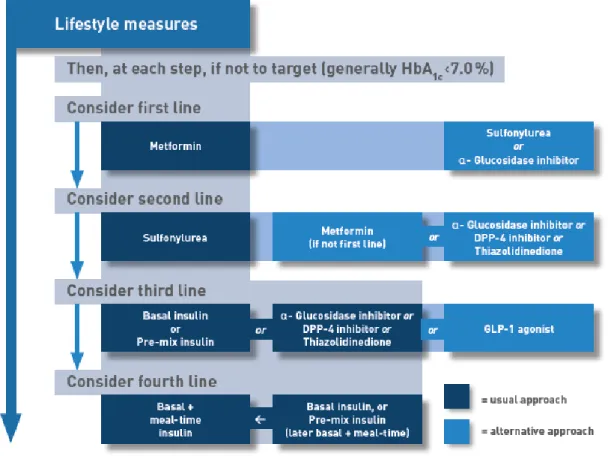 Figure 2 – The National Institute for Health and Care Excellence algorithm for  T2DM therapy