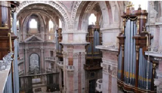 Figure 1 - Six Organs of the Basílica do Palácio Nacional de Mafra. Figure downloaded from  http://www.palaciomafra.gov.pt/pt-PT/basilicamenu/ContentList.aspx in September 2017