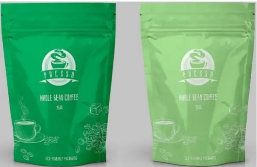 Figure 1 - Coffee Package made of paper in dark green (left side) and light green (right side)