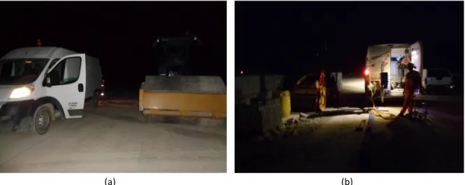 Figure 12 – Example of obstacles that forced a spatial shift in the profile: (a) presence of a vehicle and (b) pavement bricks