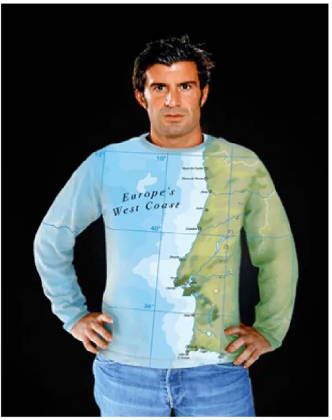 Figura 7 - Imagem do internacionalmente conhecido jogador de futebol  português, Luís Figo, usando uma t-shirt em que aparece a representação da 