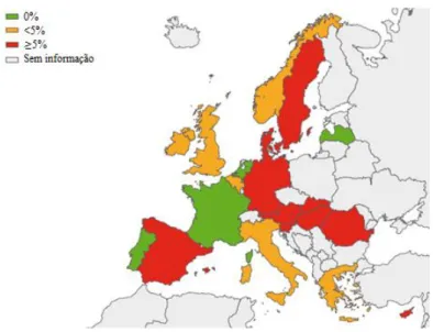 Figura  2:  Suscetibilidade  diminuída  à  cefixima  dos  isolados  de  N.  gonorrhoeae  detetadas  na  Europa,  2011