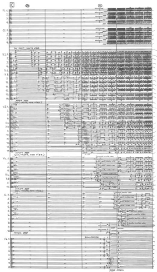 Figura 5 – Excerto da obra Atmosphères, de Gyorgy Ligeti, onde é observável a estrutura canónica 