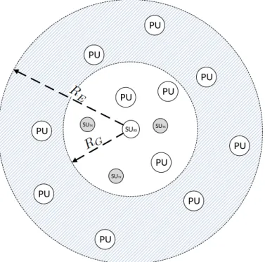 Figure 1. Sensing (white) and interference (gray) regions.