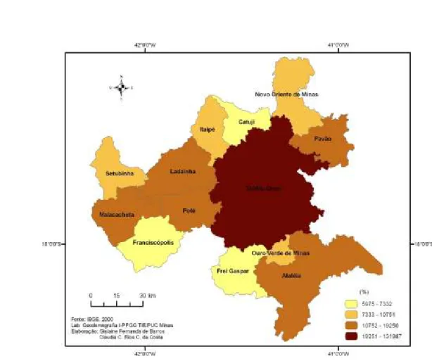 Figura 1: População dos municípios da Microrregião de Teófilo Otoni, 1991. 
