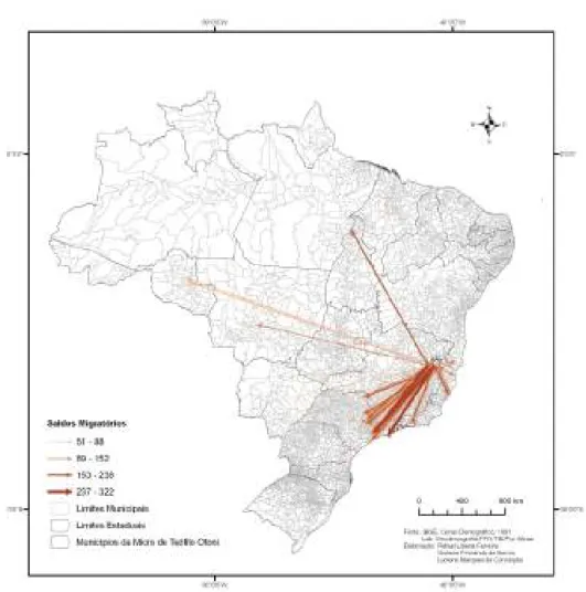 Figura 5 – Saldos migratórios entre a Microrregião de Teófilo Otoni e os municípios brasileiros,  1986 – 1991