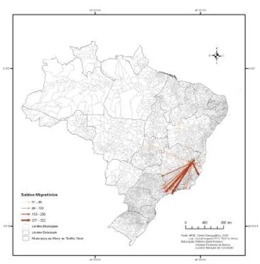 Figura 6 - Saldos migratórios entre a Microrregião de Teófilo Otoni e os municípios brasileiros,  1995 – 2000