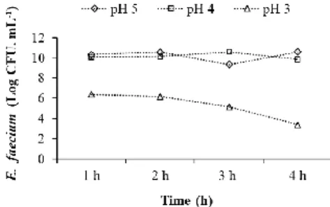 Figure 1 - Enterococcus faecium behavior in different pH values. 