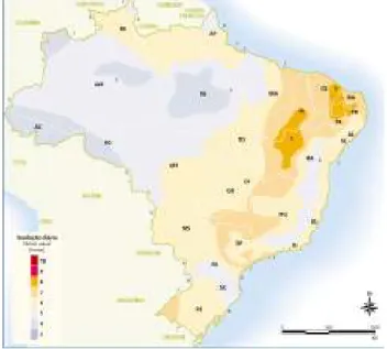 Figura 2 – Média anual de insolação diária no Brasil  Fonte –  ANEEL, 2011. 