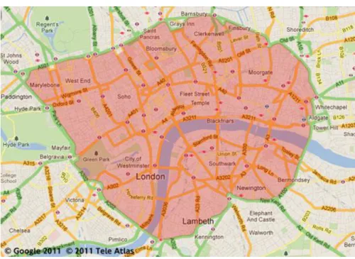 Figura 2.3: Zona de Cobrança de Congestionamento de Londres [15] 