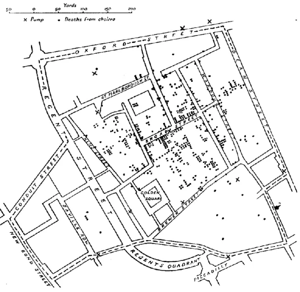 Figura 2.2. Casos de cólera durante a epidemia em Londres data de 1854 (Gilbert,  1958)