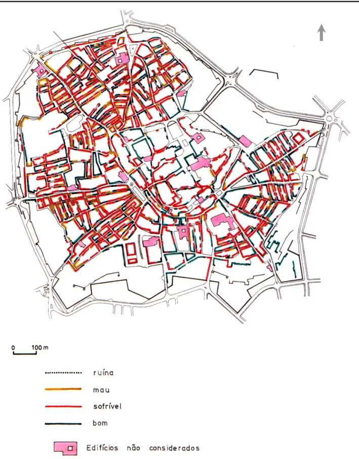 Fig. 6 – Estrutura urbana da cidade intramuros: estado de conservação dos edifícios – situação em 1985 