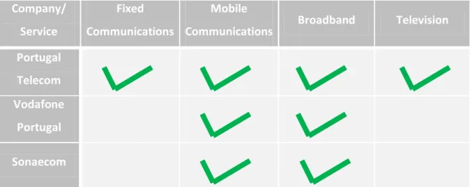 Table 1: Companies - Services provided