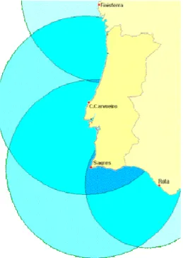 Figura 14 - Cobertura DGPS do Instituto Hidrográfico em Portugal Continental, retirado de  http://www.ancruzeiros.pt/anci-gps.html