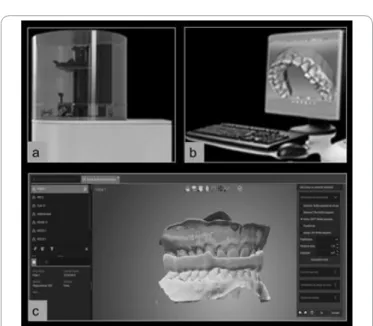 Figure 2: a: Digital images of the upper and lower arch acquired with a scanner b: The data sets processed in the software