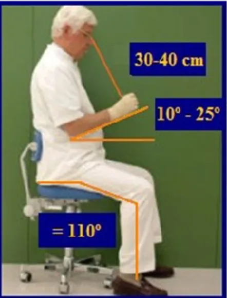 Figura 2. Posição de trabalho do Médico Dentista (Adaptado de Hokwerda,  Ruijter e Shaw, 2006) (25) 