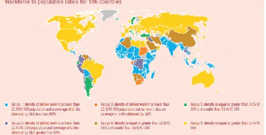 Figura 1 – Densidade dos RHS em 186 países. Fonte: WHO (2014) 