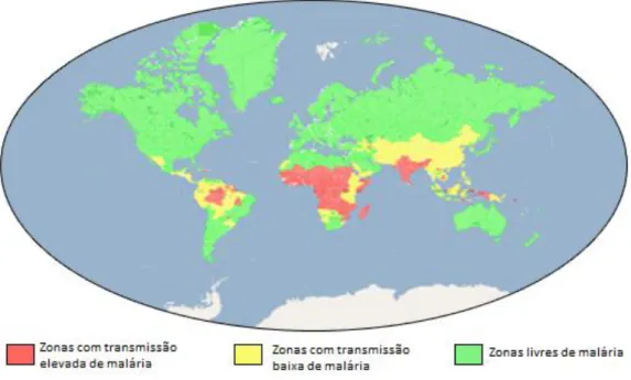 Figura  61  –  Mapa  ilustrativo  das  regiões  do  mundo  mais  afectadas  pela  malária