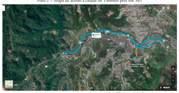 Foto 1 – Mapa de acesso à cidade de Timóteo pela BR 381