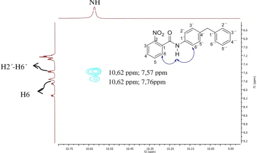 Figura 2.3- Ampliação do espetro de NOESY do composto 3.a em DMSO-d 6  e estrutura numerada da conformação do  composto 3.a