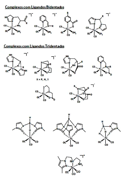 Figura 1.13 - Exemplos de complexos com a unidade  99m Tc(CO) 3 +