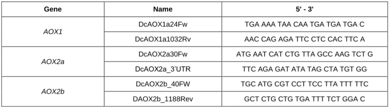 Table  2.3  -  Characterization  of  primers  used  for  Daucus  AOX  genes  amplification