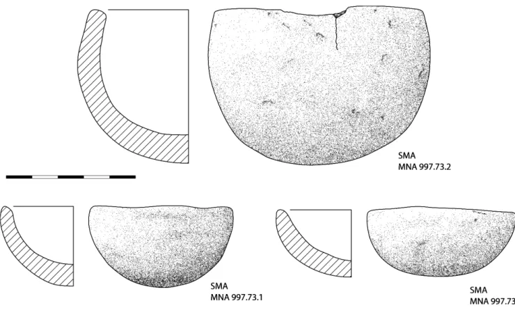 Fig. 8 - Recipientes cerâmicos da «sepultura» do Sobral do Martim Afonso: MNA 997.73.2, 997.73.1 e 997.73.3.