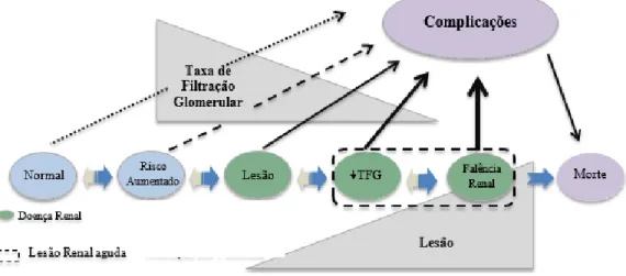 Figura 1 - Modelo conceptual do desenvolvimento, progressão e complicações associadas à DRC