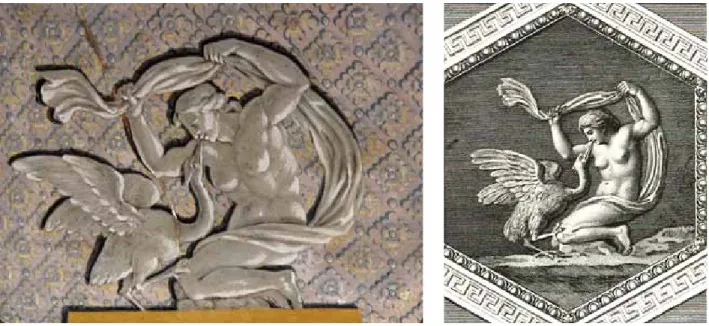 Figura mitológica  Leda e o Cisne,  pormenor da  parede sul da Sala  Pompeia.