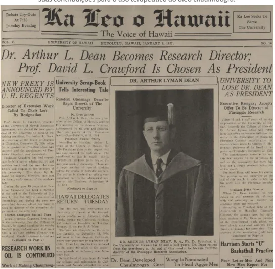 Figura 2 – Arthur Dean é capa do jornal The Voice of Hawaii em decorrência de sua saída  da presidência da Universidade do Havaí