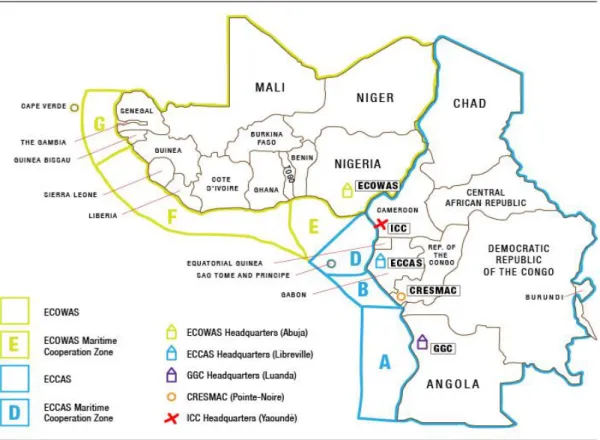 Figura 11 – Zonas do Golfo da Guiné e Estados membros de organizações africanas 36
