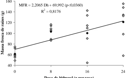 FIGURA 4. Regressão linear para a MFR da alface em função de diferentes doses de hidrogel em  solo  arenoso