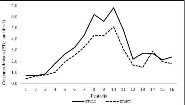 FIGURA 1. Consumo  de  água  ao  longo  do  ciclo  vegetativo  dos  meloeiros  Louis  e  HD 90  (mm dia- 1 )