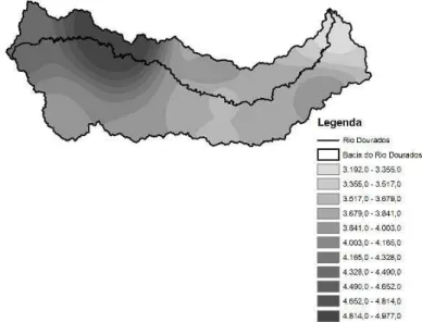 FIGURA 4. Erosividade (MJ mm ha -1  h -1  ano -1 ) anual para a Bacia Hidrográfica do Rio Dourados,  período de 1958 a 2007