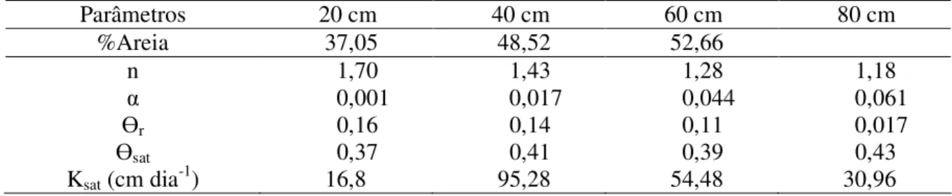 TABELA 2. Parâmetros da curva de retenção de água no solo, encontrados por BASTOS (2004), na  área  em  estudo
