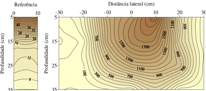 FIGURA 12.  Distribuição de fósforo (P: mg dm -3 ) no perfil do solo com adição de 120 kg ha -1  de 