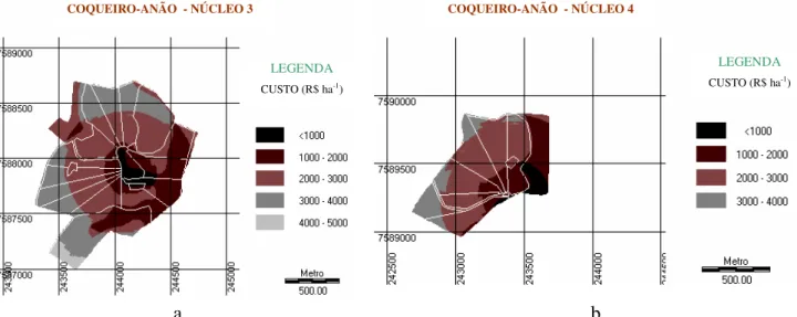 FIGURA 5. Custos de implantação (R$ ha -1 ) da cultura do coqueiro-anão irrigado para os núcleos 3 (a)  e 4 (b) do Assentamento Antônio Farias