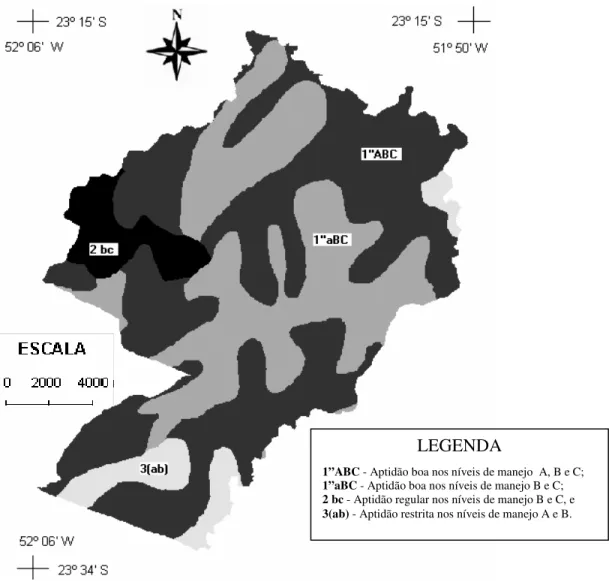 FIGURA 3. Carta  de  aptidão  agrícola  do  município  de  Maringá  -  PR,  obtida  pelo  sistema  SITIM/INPE